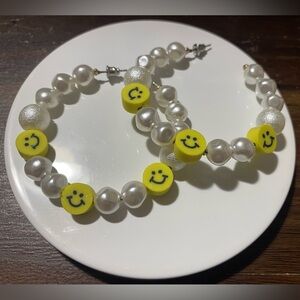 😃NWOT Forever 21: Beaded hoops with smiley faces!